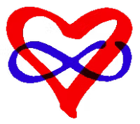 A red heart outline with a blue infinity symbol horizonally across the centre. The infinity symbol has a small open portion at the top right edge